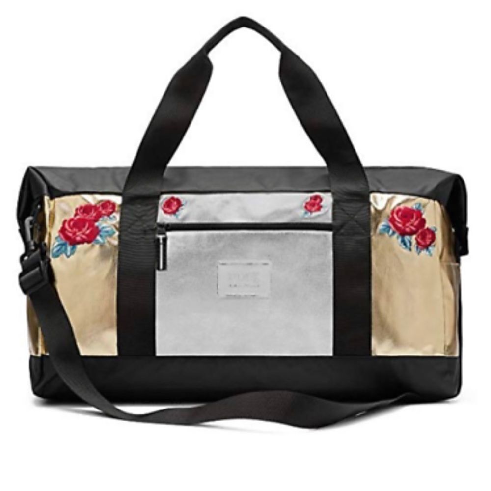 Victoria`s Secret Pink Travel Weekender Duffle Bag Silver Gold Rose New With Tag